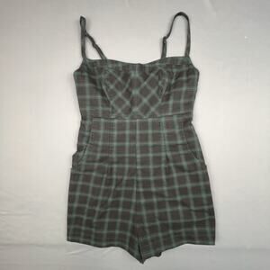 Urban Outfitters Plaid Romper Green Black Medium Tartan Grunge Clueless